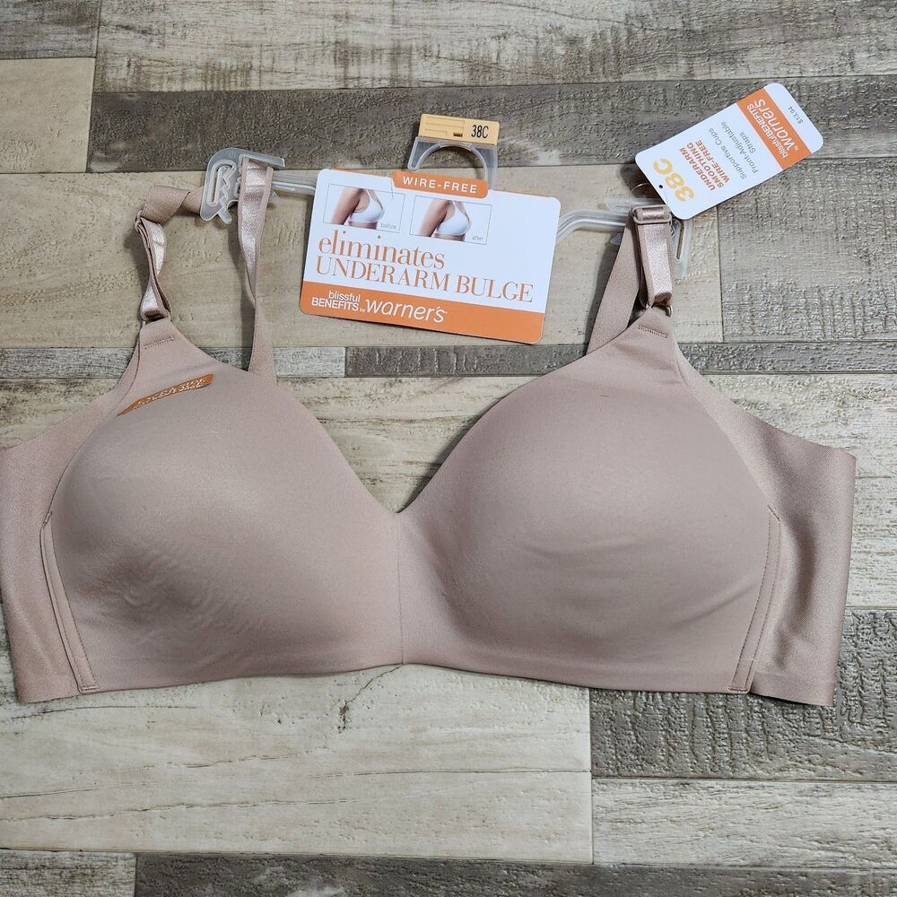Warner's Blissful Benefits Bra 38C Nude Wire-Free Underarm Smoothing T-Shirt NWT